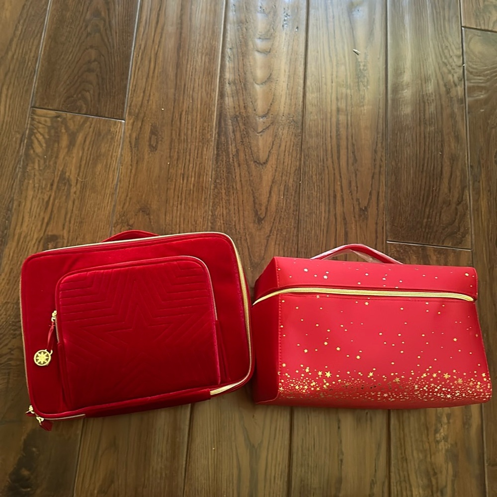 Lot of 2 Estée Lauder bright red make up bags never used